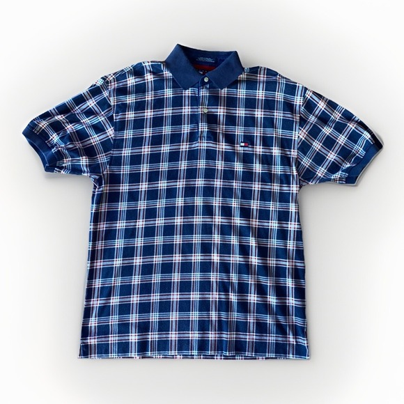 Tommy Hilfiger Other - Vtg Tommy Hilfiger Polo‎ Shirt Mens M Plaid Blue White Red Golf Patriotic